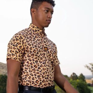 Pins & Aces Men’s Jungle Cat Golf Polo Shirt NEW Tan Leopard Print 3XL